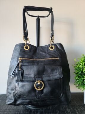 Coach Penelope Large Black Leather Tote Shoulder Bag #F18890